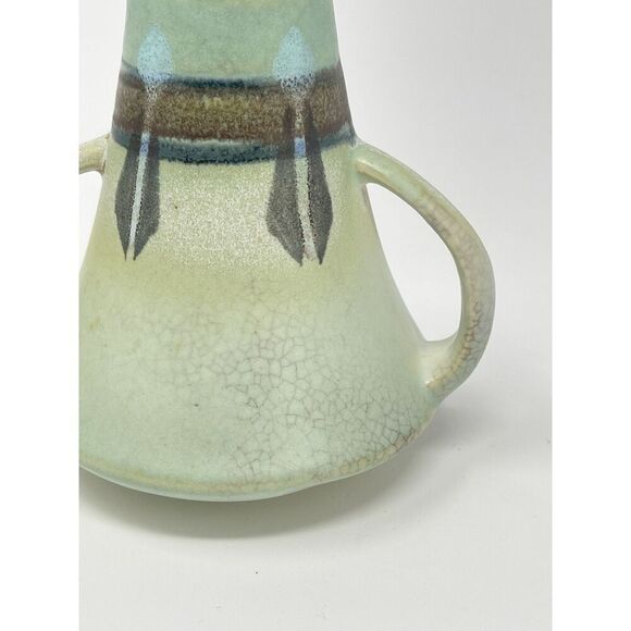 Vintage Made In Japan Double Handled Ceramic Vases Montacello 5” Green Set Of 2 - Picture 8 of 10